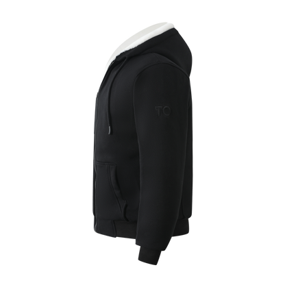 Kids Black Hoodie with Removable Fur - White