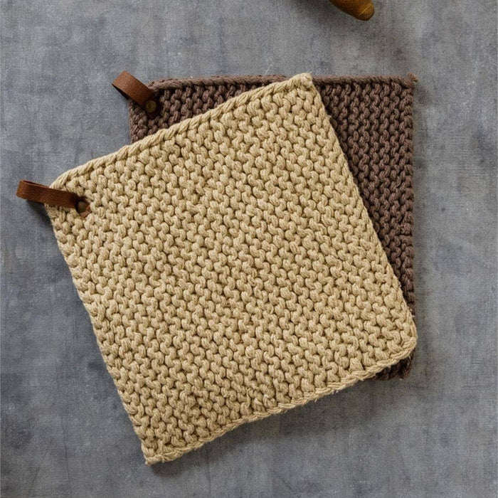 Knitted Pot Holders - Taupe And Tan