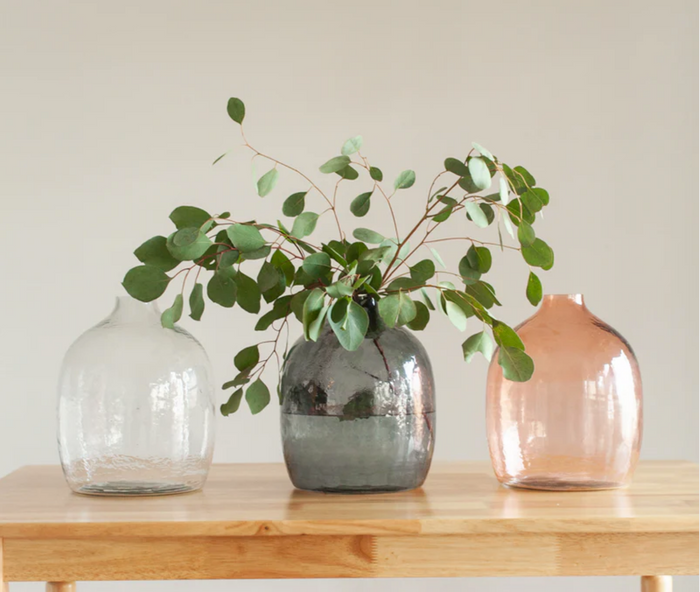 Large Handblown Glass Hammered Vase, Recycled, Fair Trade, India