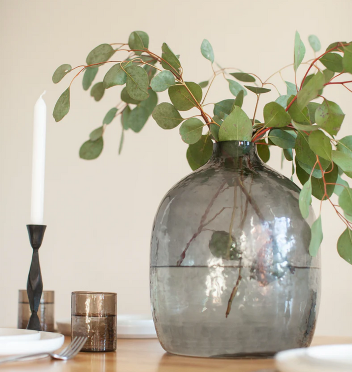 Large Handblown Glass Hammered Vase, Recycled, Fair Trade, India