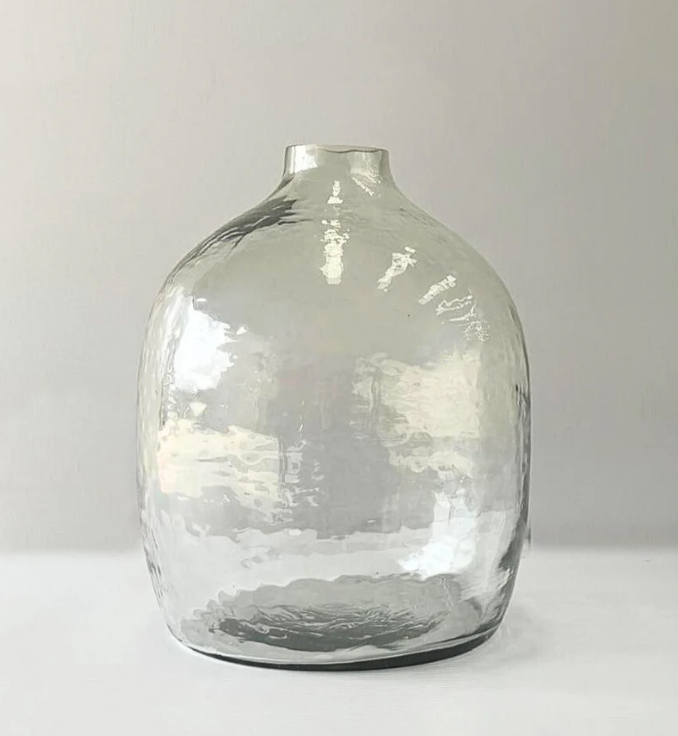 Large Handblown Glass Hammered Vase, Recycled, Fair Trade, India