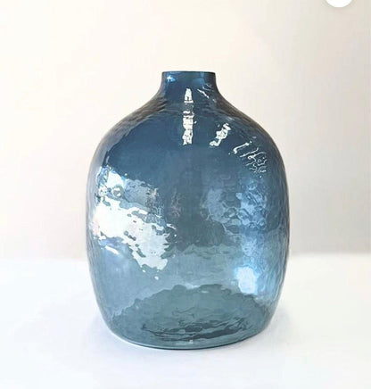 Large Handblown Glass Hammered Vase, Recycled, Fair Trade, India
