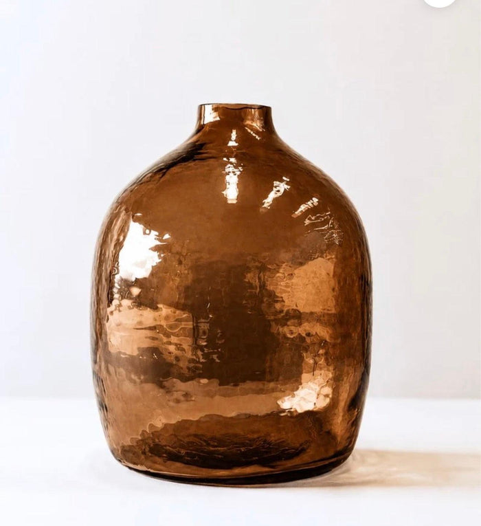 Large Handblown Glass Hammered Vase, Recycled, Fair Trade, India