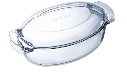 Large oval glass casserole dish