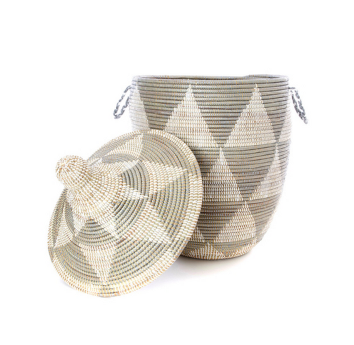 Large Silver Diamond Storage Basket, Fair Trade- Eco-Friendly
