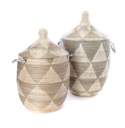 Large Silver Diamond Storage Basket, Fair Trade- Eco-Friendly