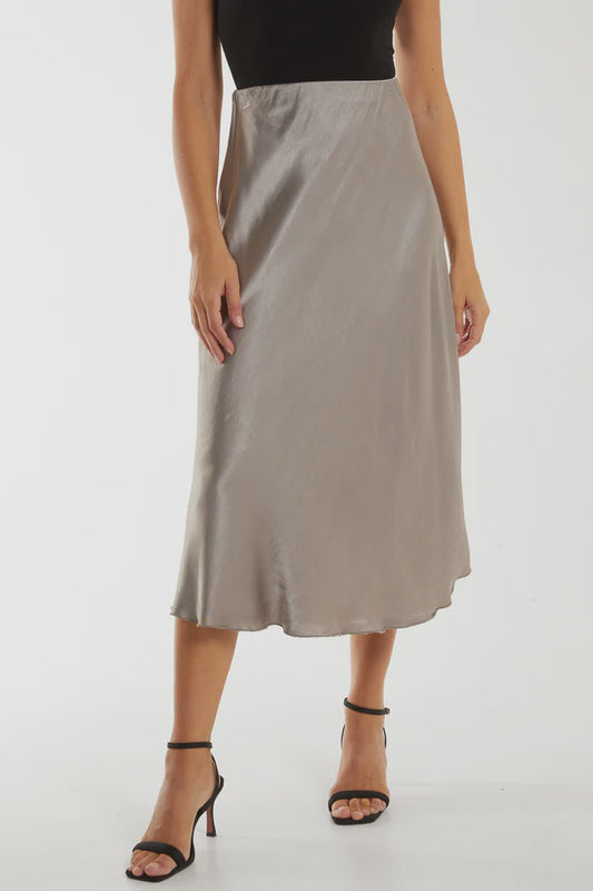 Long Satin Skirt - Sand