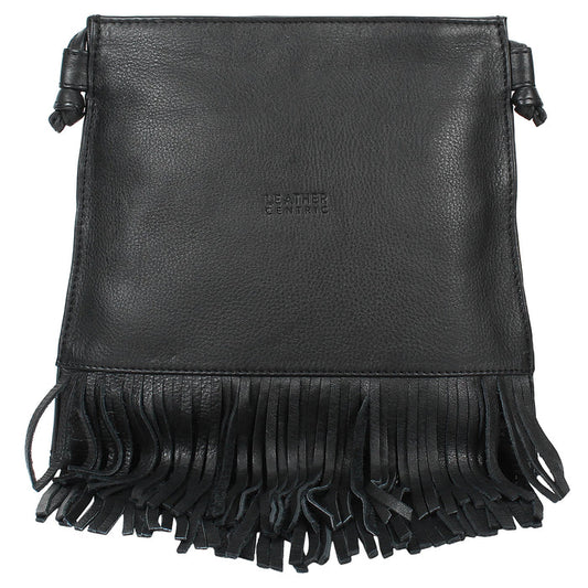 Maia Leather Fringe Hobo Bag for Women (Medium, Black)