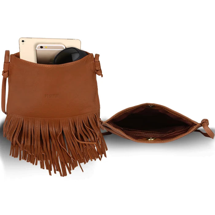 Maia Leather Fringe Tassel Hobo Bag for Women (Medium, Brown)