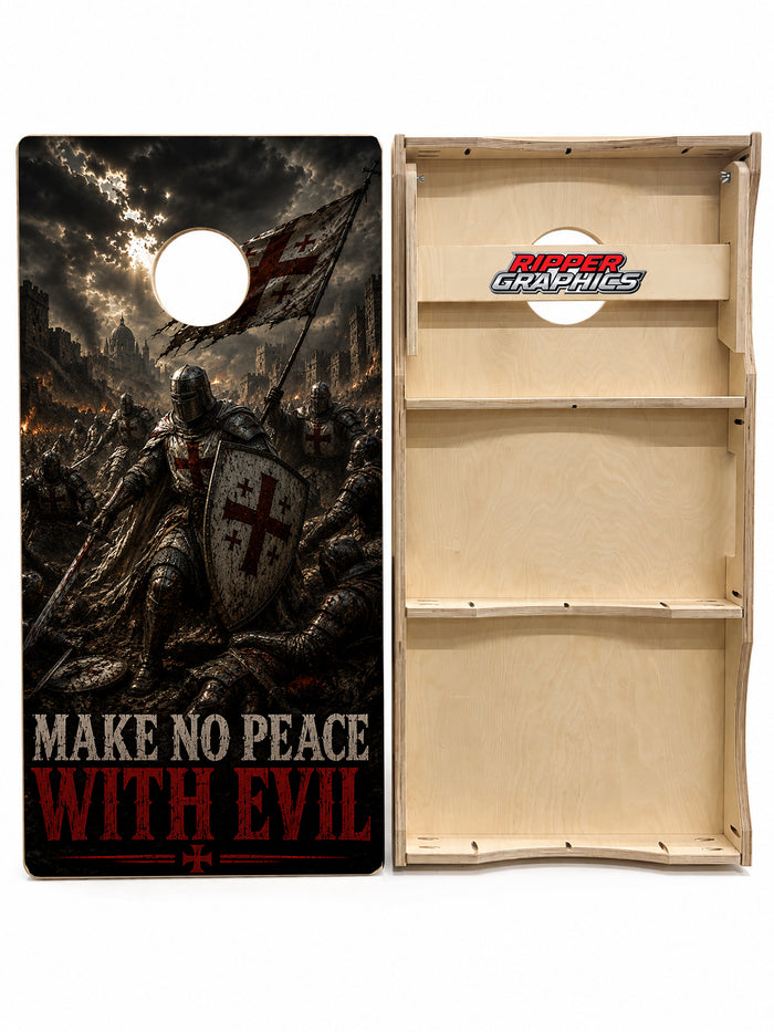 Make No Peace With Evil Cornhole Design