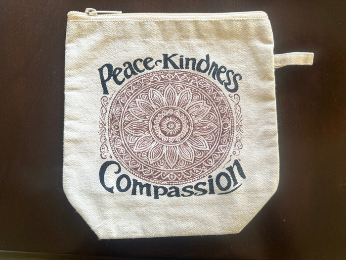 Mandala Cosmetic Bag Pouch- Peace, Kindness, Compassion - Handmade by Survivors