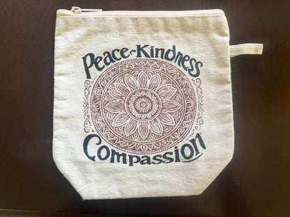 Mandala Cosmetic Bag Pouch- Peace, Kindness, Compassion - Handmade by Survivors