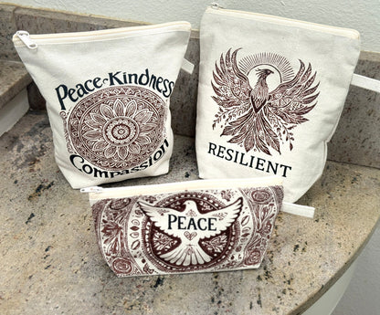 Mandala Cosmetic Bag Pouch- Peace, Kindness, Compassion - Handmade by Survivors