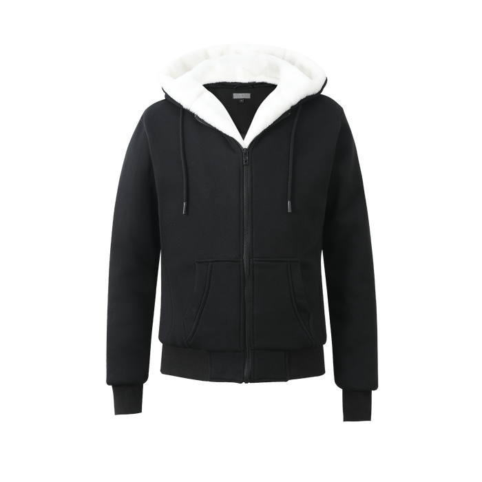 Men's Black Hoodie with Removable Fur- White