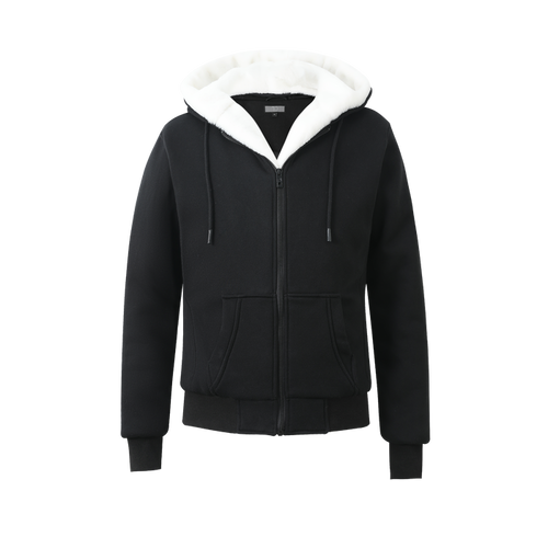 Men's Black Hoodie with Removable Fur- White