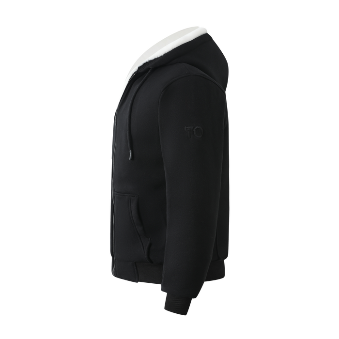 Men's Black Hoodie with Removable Fur- White