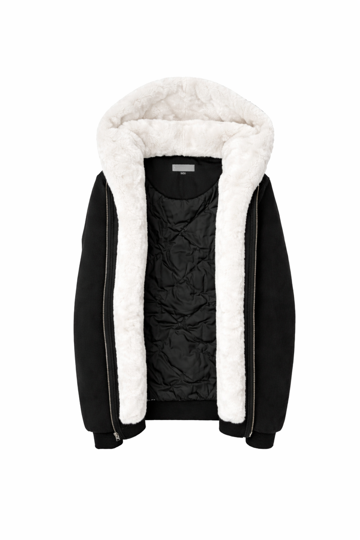 Men's Black Hoodie with Removable Fur- White