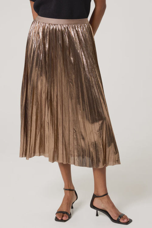 Metallic Pleated Midi Skirt - Bronze