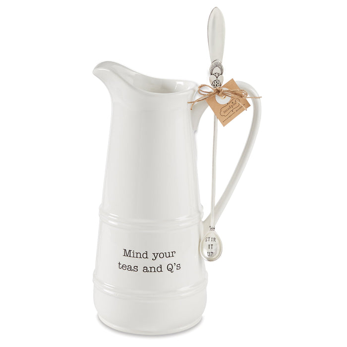 Mind Your Teas & Q's Pitcher & Spoon Set Mud Pie