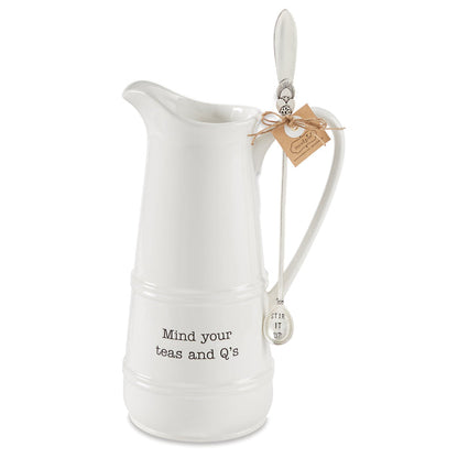 Mind Your Teas & Q's Pitcher & Spoon Set Mud Pie