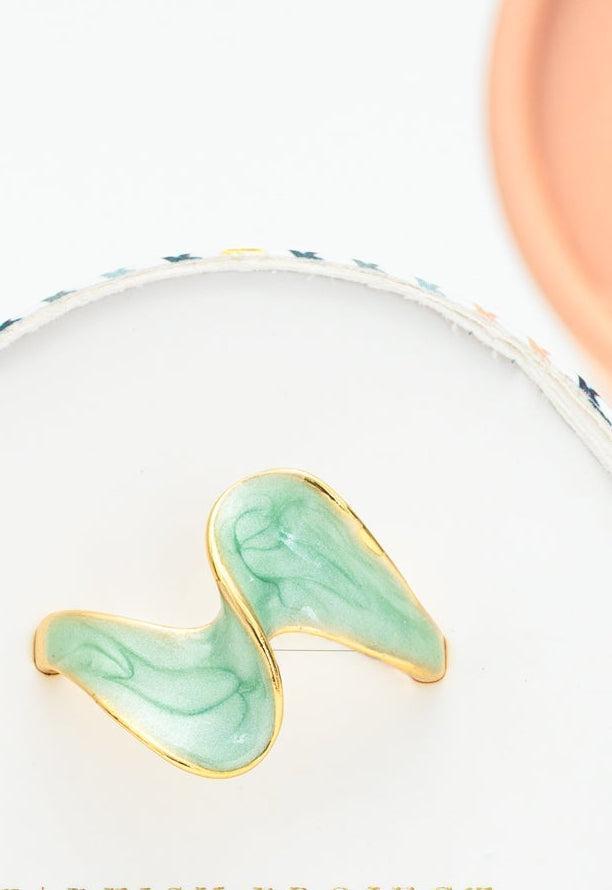 Mint Green Gold Swirl Ring- Supports Women Survivors