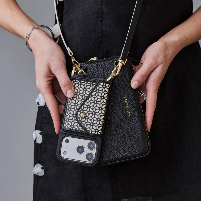 Mira Magnet Duet Crossbody Phone Case Pouch Set - Black Ivory/Gold
