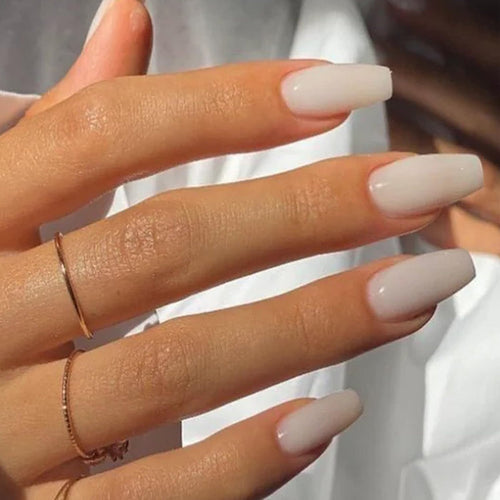 modelones Coffin Press on Nails, Short Fake Nails, Milky White