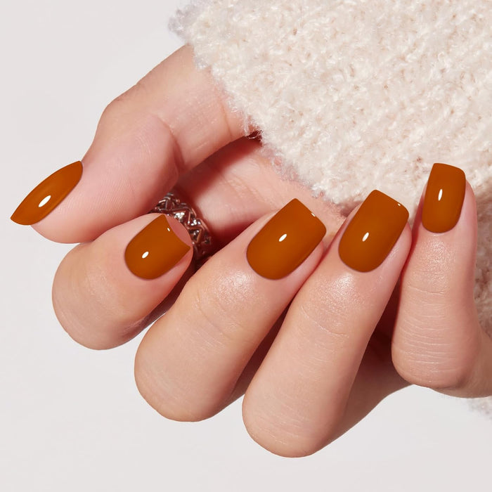 Modelones Dark Orange Press on Nails Short Square Halloween Fake Nails