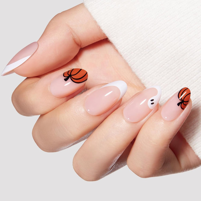 Modelones Halloween French Tip Press on Nails Short Almond Fall Fake Nails