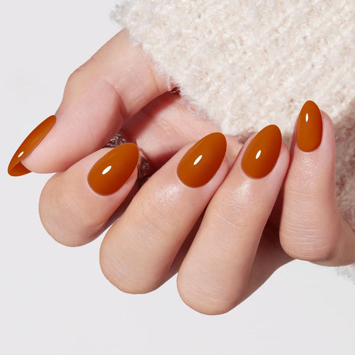 Modelones Orange Brown Fall Press on Nails Short Almond 32Pcs Fake Nails