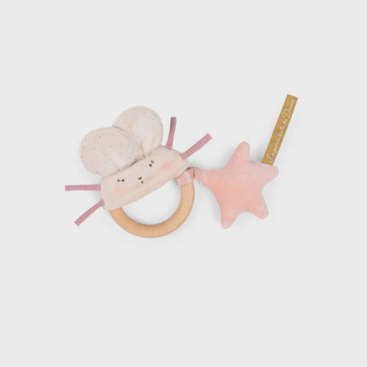 Moulin Roty La Petite Ecole De Danse Wooden Ring Rattle  - Pink Mouse
