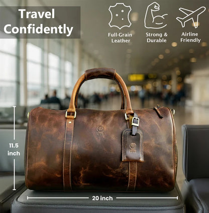 Nando Adventure Leather Travel Duffle Bag (Brown)