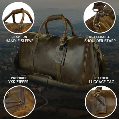 Nando Adventure Leather Travel Duffle Bag (Brown)