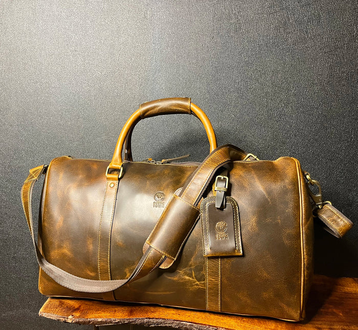 Nando Adventure Leather Travel Duffle Bag (Brown)
