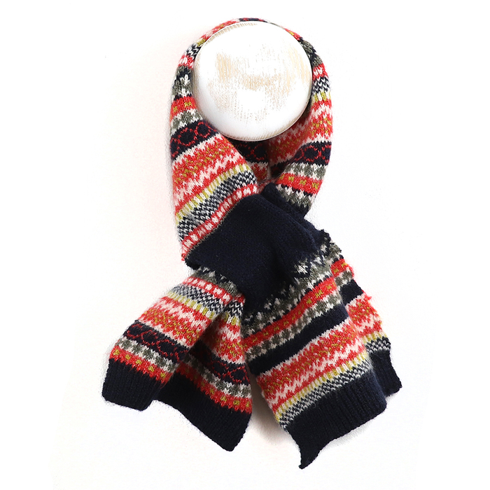 Navy & Rust 50% Recycled Poly/Wool Blend Fairisle Knit Pull Through Scarf