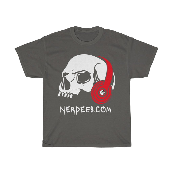 Nerdee's - Nerdees.com "Skull Phones" (Red Design 01) - Unisex Heavy Cotton Tee