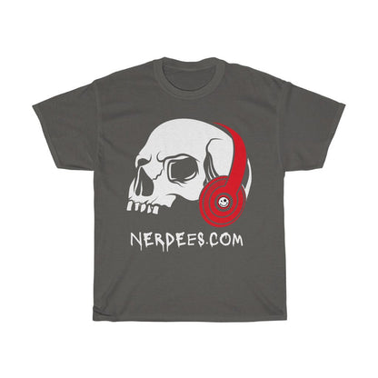 Nerdee's - Nerdees.com "Skull Phones" (Red Design 01) - Unisex Heavy Cotton Tee