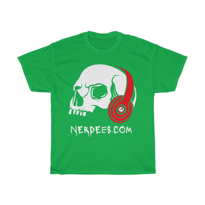 Nerdee's - Nerdees.com "Skull Phones" (Red Design 01) - Unisex Heavy Cotton Tee