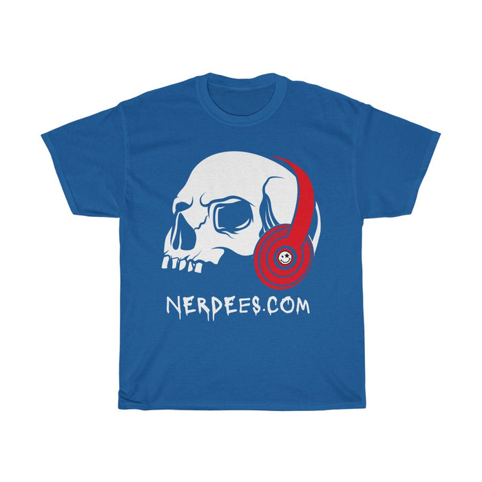 Nerdee's - Nerdees.com "Skull Phones" (Red Design 01) - Unisex Heavy Cotton Tee
