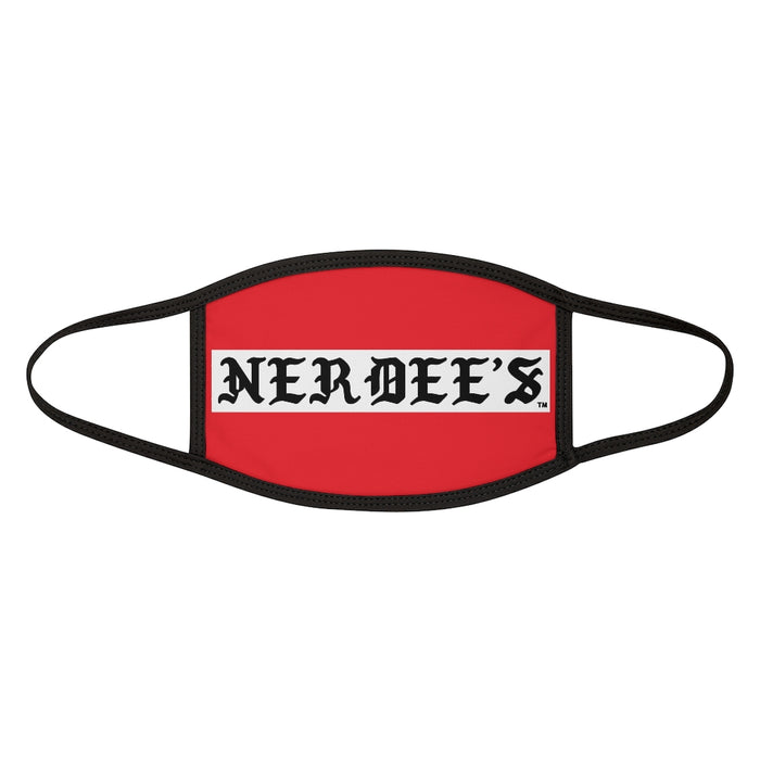 Nerdee's -  Old English White Banner - (WHT Design 01) - Mixed-Fabric Face Mask (Adult Large Fit) - Red