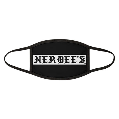 Nerdee's -  Old English White Banner - (WHT Design 01) - Mixed-Fabric Face Mask (Adult Large Fit) - Black