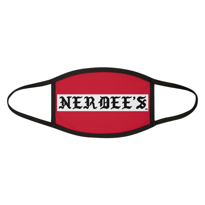 Nerdee's -  Old English White Banner - (WHT Design 01) - Mixed-Fabric Face Mask (Adult Large Fit) - Dark Red