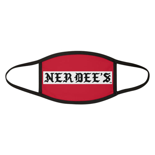 Nerdee's -  Old English White Banner - (WHT Design 01) - Mixed-Fabric Face Mask (Adult Large Fit) - Dark Red