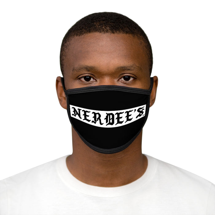 Nerdee's -  Old English White Banner - (WHT Design 01) - Mixed-Fabric Face Mask (Adult Large Fit) - Black