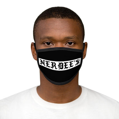 Nerdee's -  Old English White Banner - (WHT Design 01) - Mixed-Fabric Face Mask (Adult Large Fit) - Black