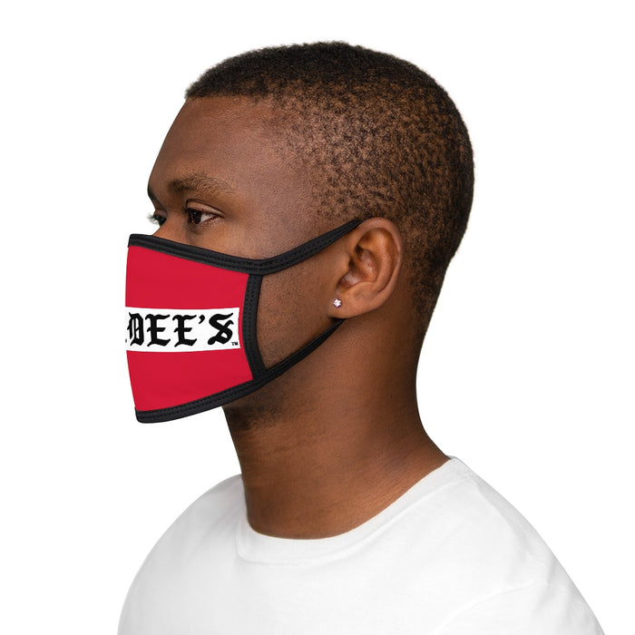 Nerdee's -  Old English White Banner - (WHT Design 01) - Mixed-Fabric Face Mask (Adult Large Fit) - Dark Red