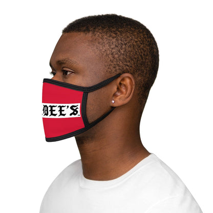Nerdee's -  Old English White Banner - (WHT Design 01) - Mixed-Fabric Face Mask (Adult Large Fit) - Dark Red