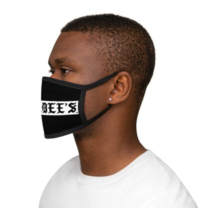 Nerdee's -  Old English White Banner - (WHT Design 01) - Mixed-Fabric Face Mask (Adult Large Fit) - Black