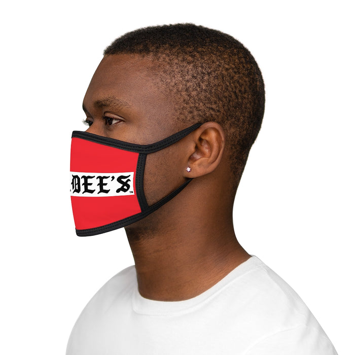 Nerdee's -  Old English White Banner - (WHT Design 01) - Mixed-Fabric Face Mask (Adult Large Fit) - Red