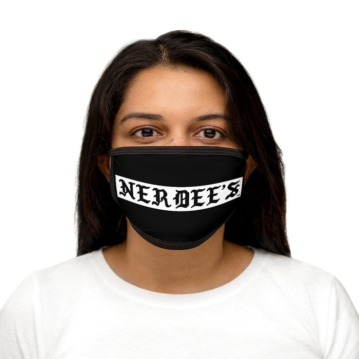 Nerdee's -  Old English White Banner - (WHT Design 01) - Mixed-Fabric Face Mask (Adult Large Fit) - Black